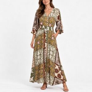 Talisman Maxi Dress Women L Multicolor Patchwork Paisley Boho Cottage Festival